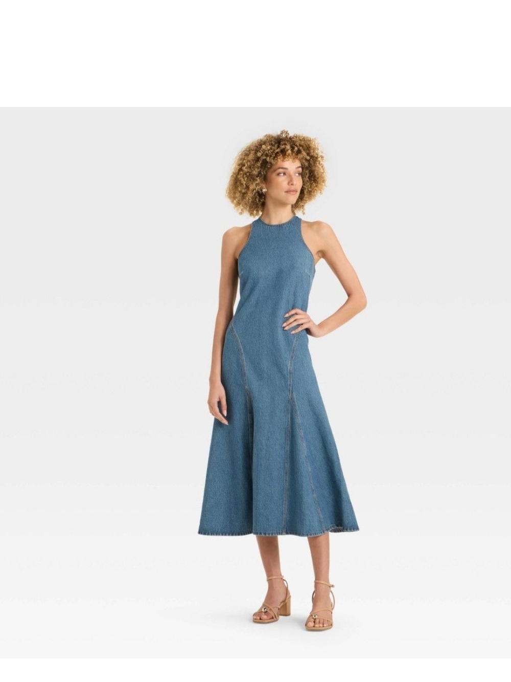 Sleeveless Denim Midi Dress in Blue
